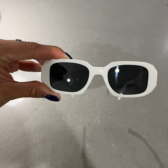 Scultoreo Narrow White & Dark Grey Prada Sunglasses - Picture 7 of 11
